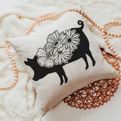 floral pig throw pillow - cream