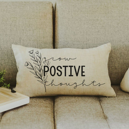 Grow Positive Thoughts Cream Lumbar Pillow