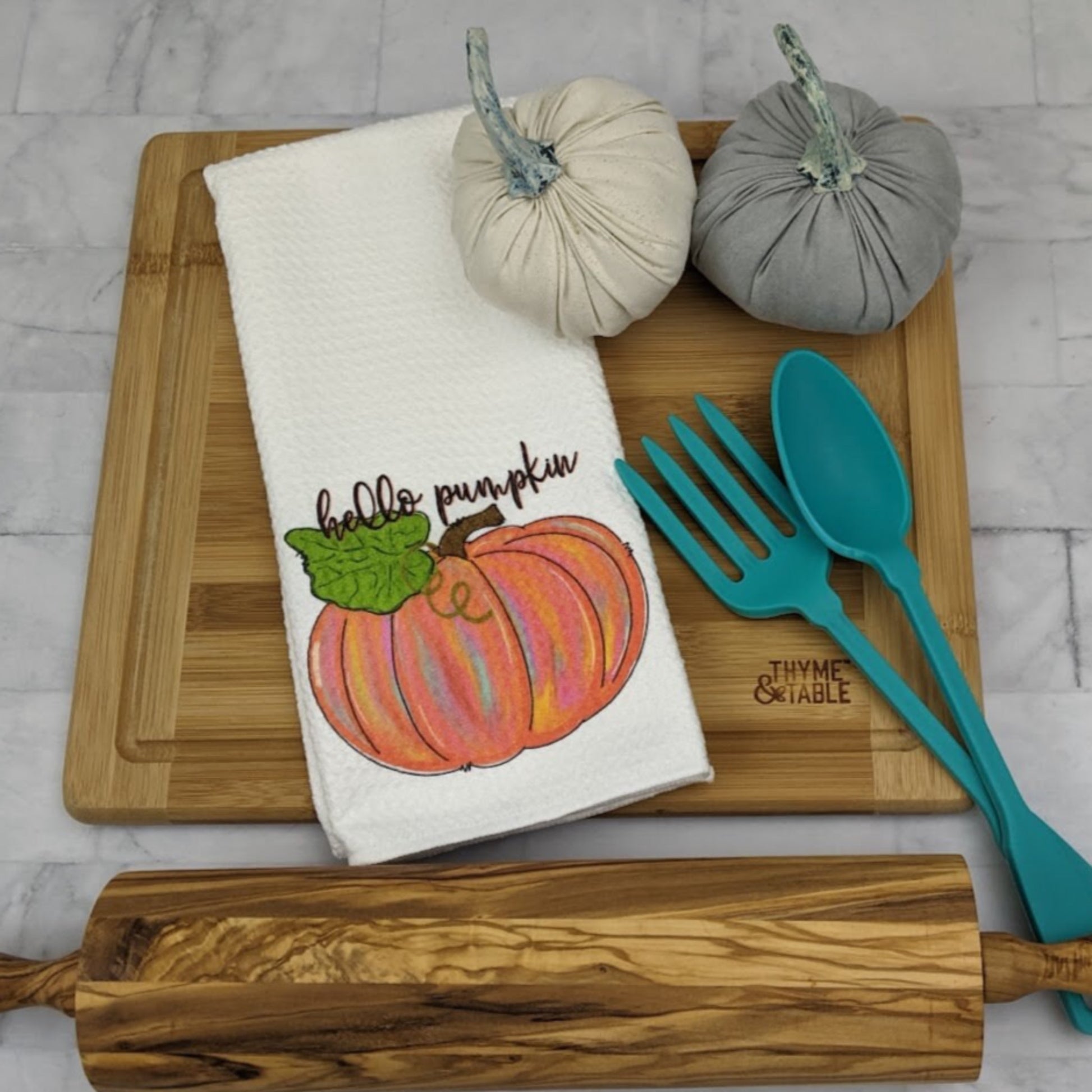 Fall Leaves and Hello Pumpkins Kitchen Towels Set