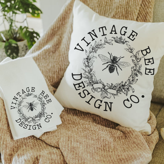 Vintage Bee Pillow and Towel Gift Set