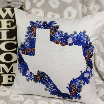 Outline of Texas in Bluebonnets pillow