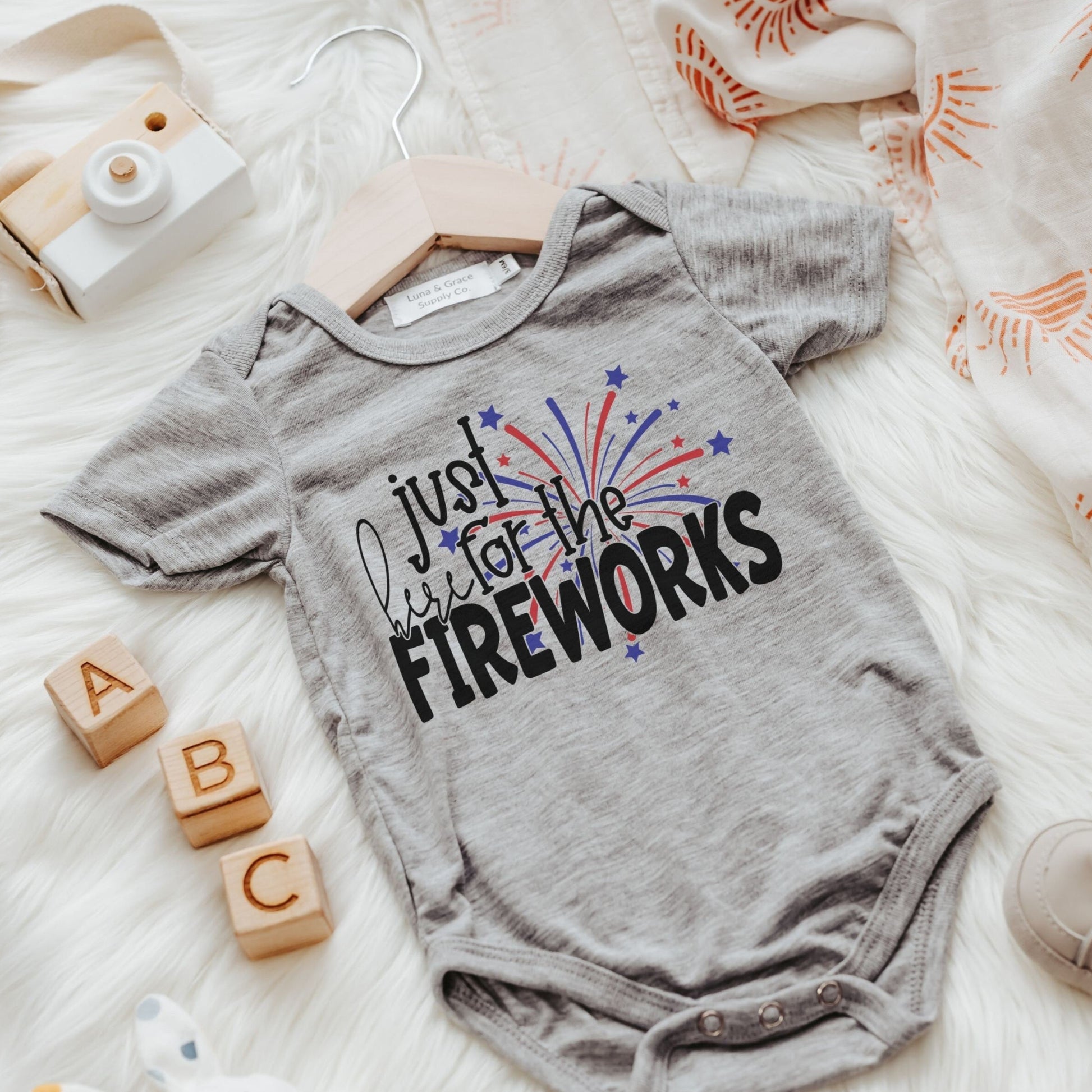 patriotic fireworks grey outfit for baby