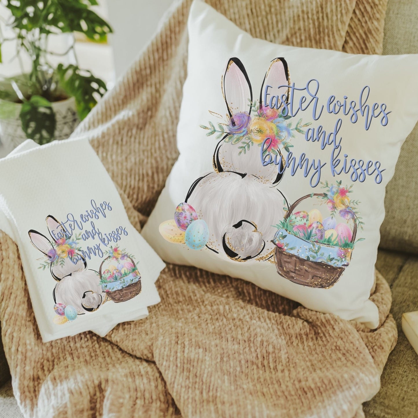 Easter Wishes and Bunny Kisses Pillow & Towel Gift Set