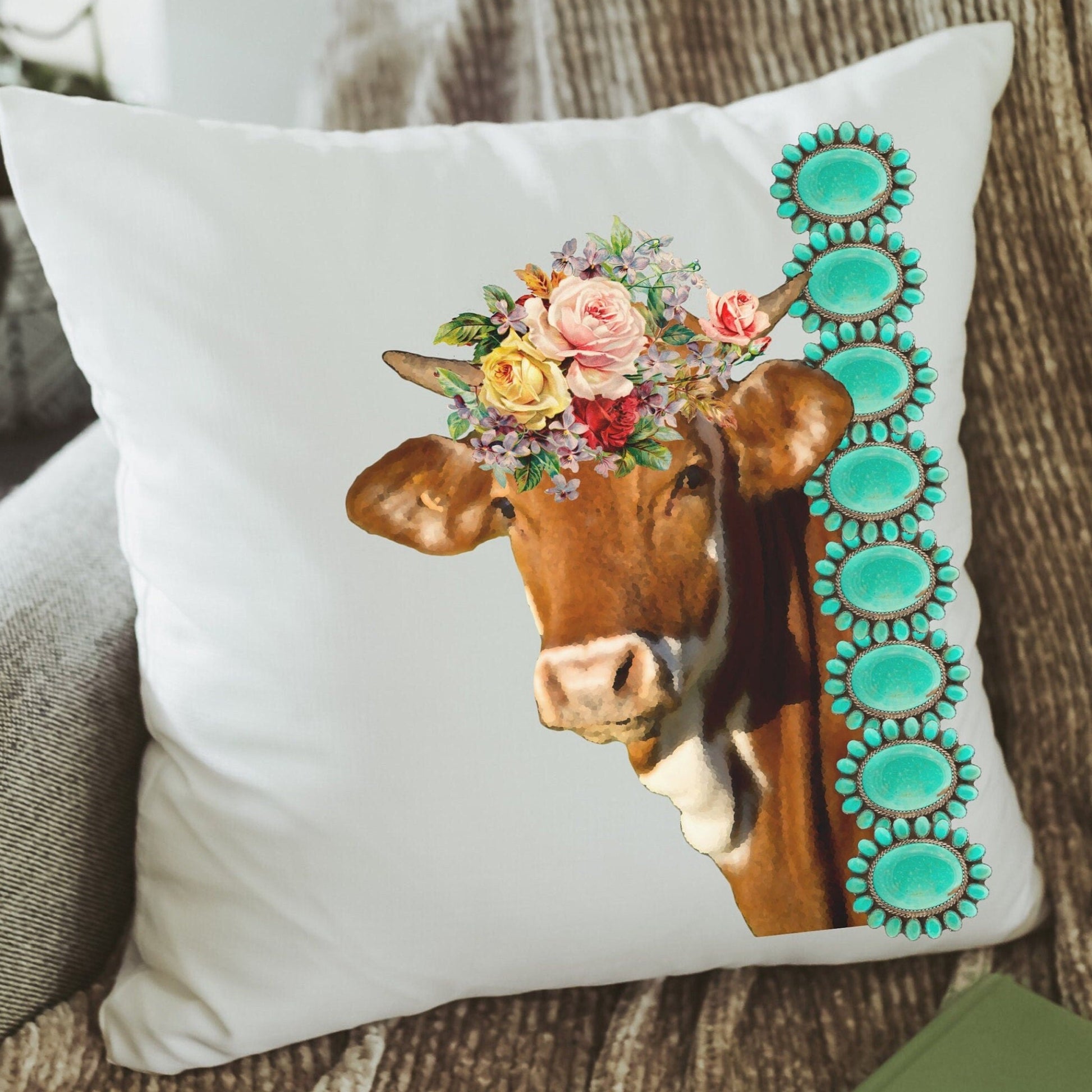 Floral Cow Throw Pillow Set
