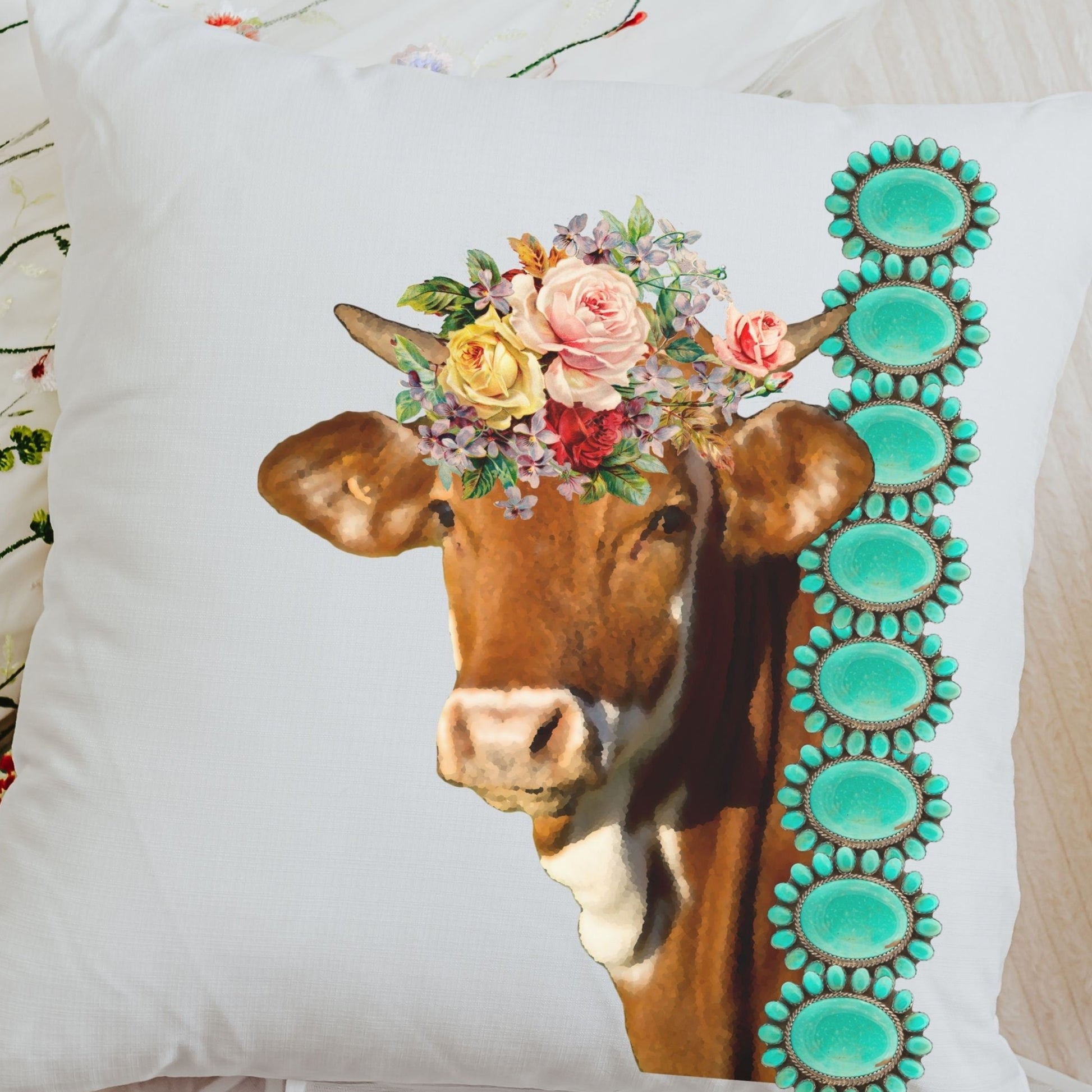 Floral Cow Throw Pillow Set