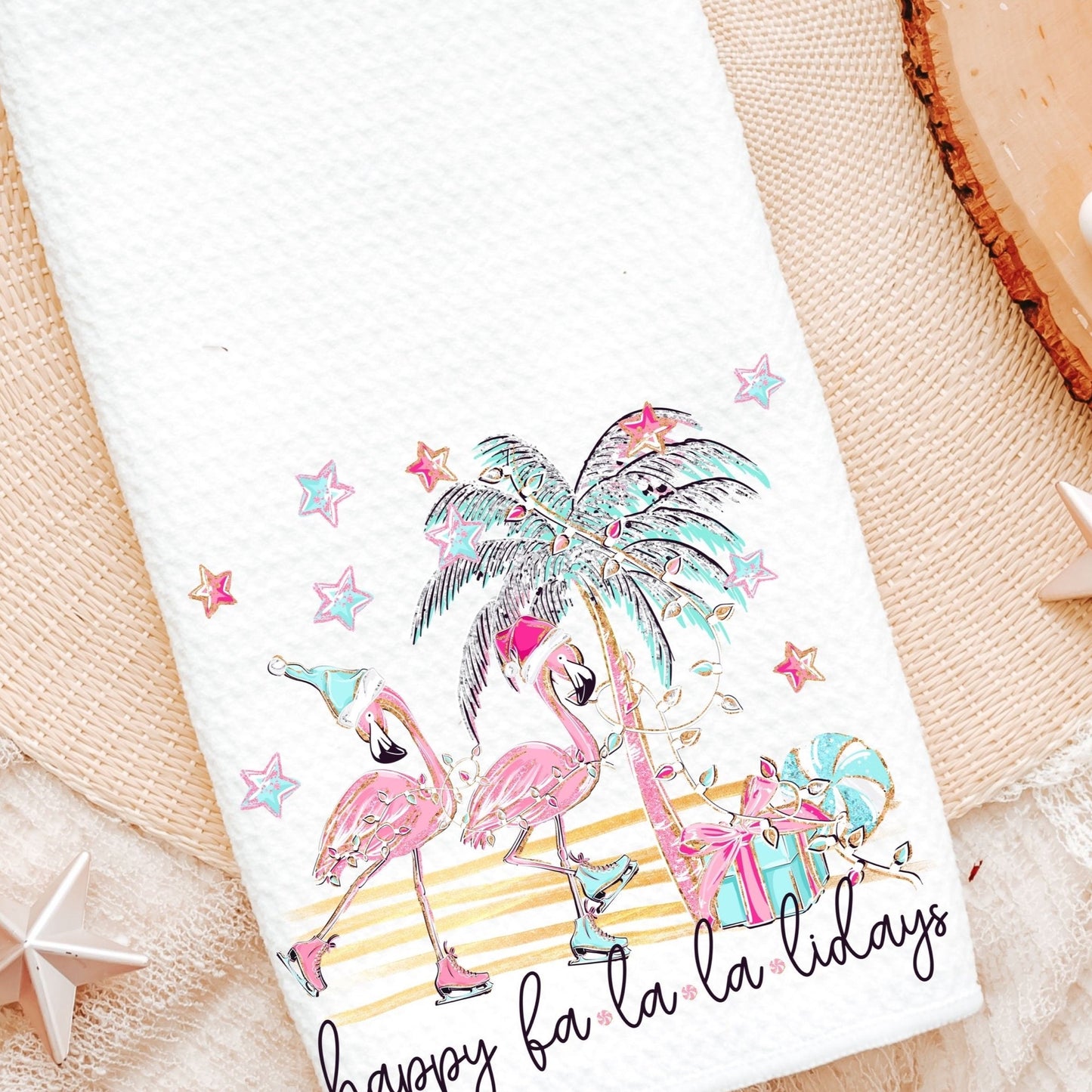 Flamingo Fa La La Christmas Pillow and Towel Gift Set