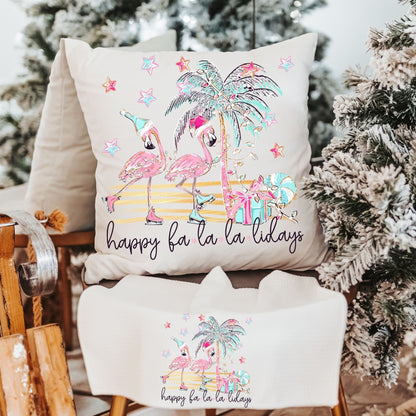 Flamingo Fa La La Christmas Pillow and Towel Gift Set