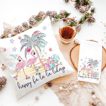 Flamingo Fa La La Christmas Pillow and Towel Gift Set