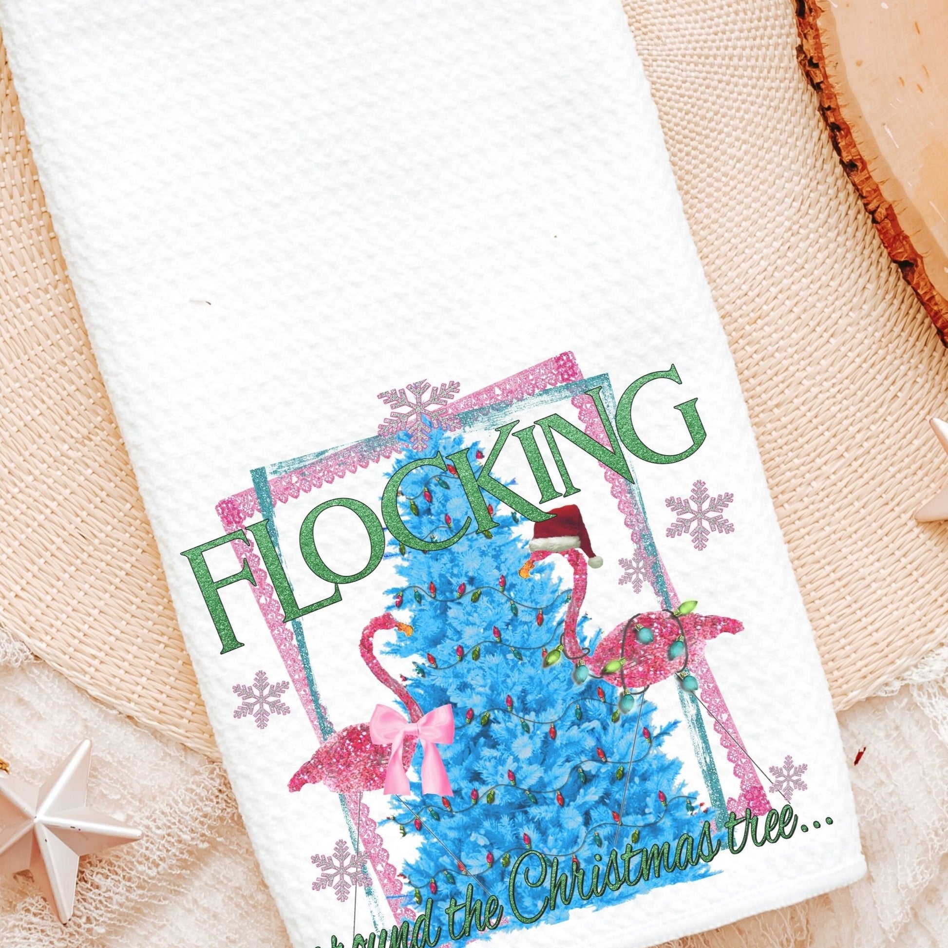 Flocking Around The Christmas Tree Flamingo Pillow and Towel Gift Set
