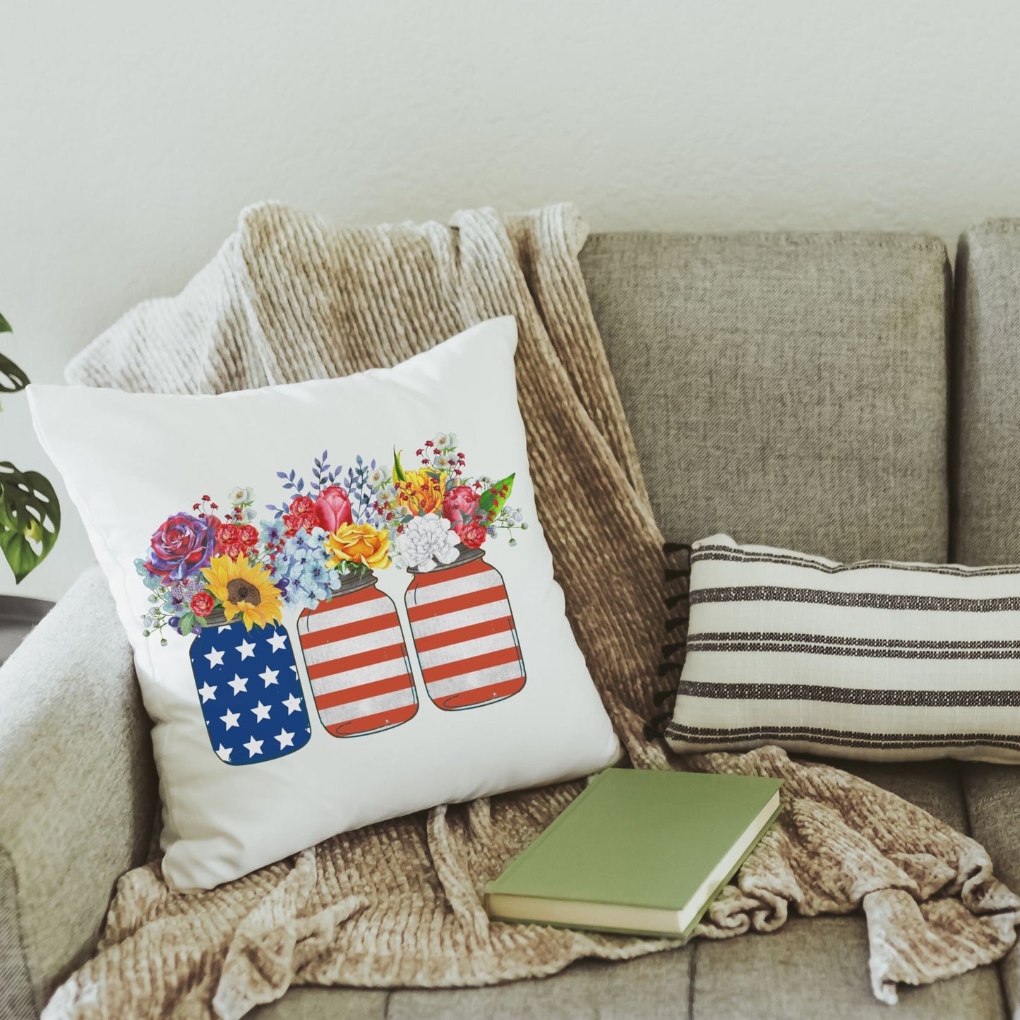 Canning Jars Flag Pillow