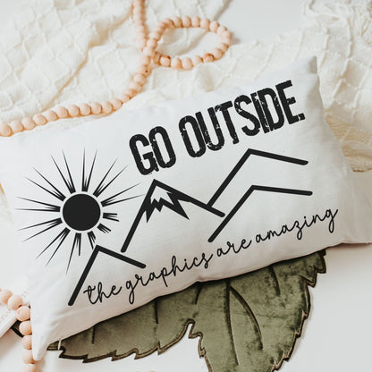 Go Outside The Graphics Are Amazing Lumbar Throw Pillows