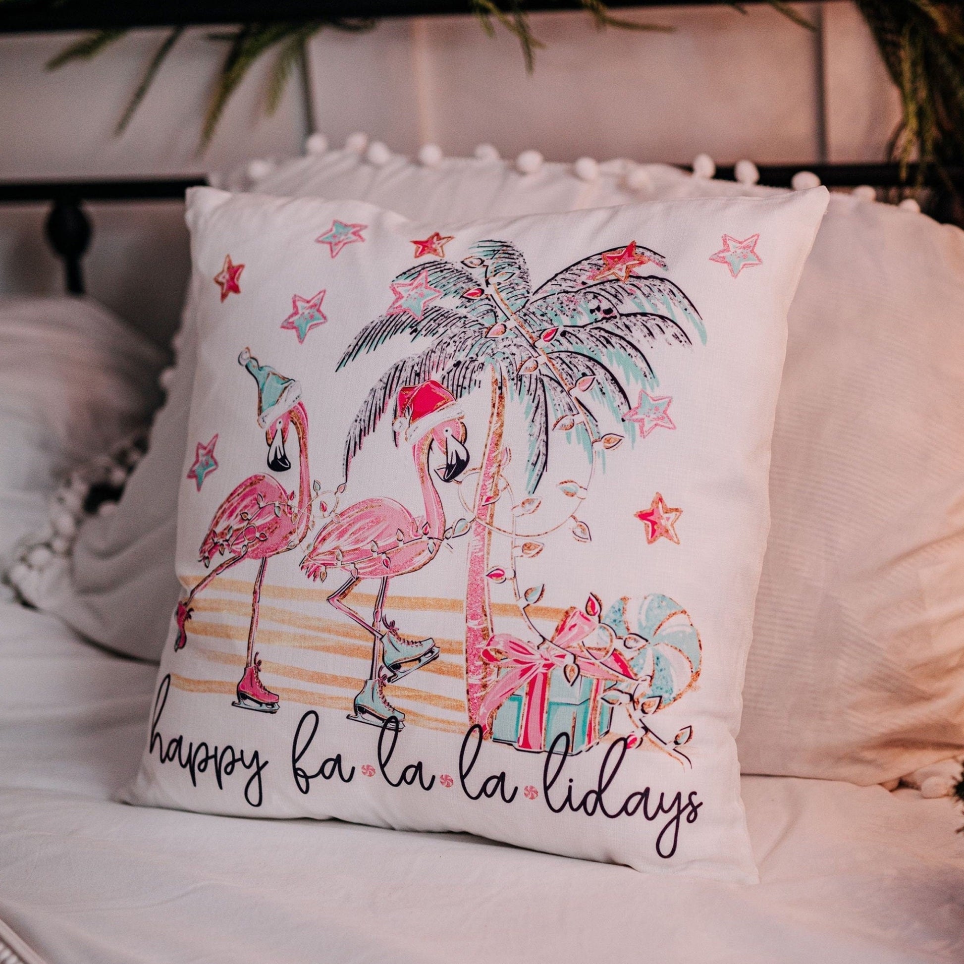 Flamingo Fa La La Christmas Pillow and Towel Gift Set