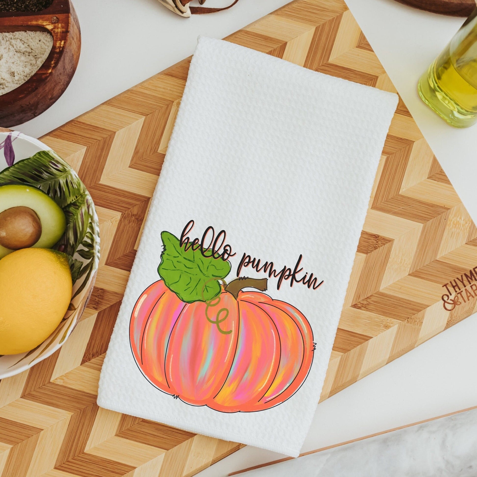 Fall Leaves and Hello Pumpkins Kitchen Towels Set