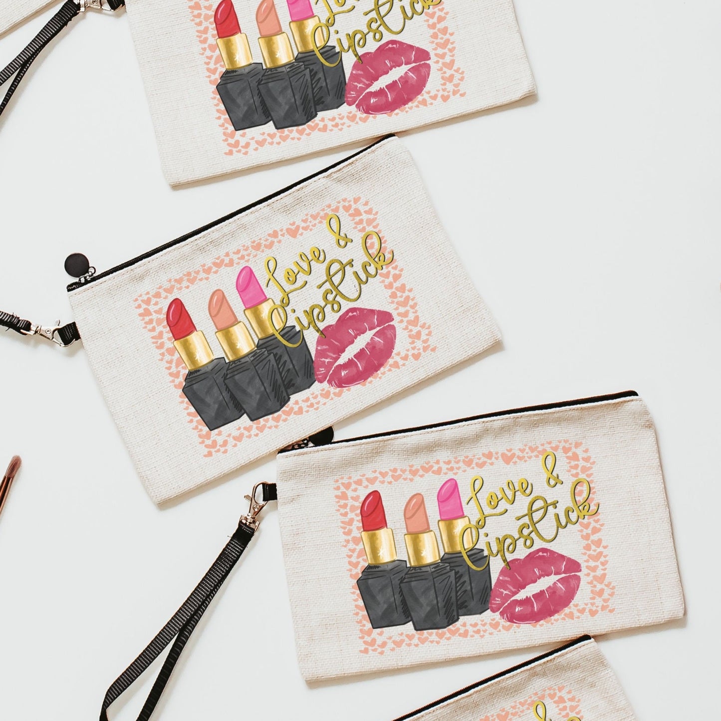 Trendy Makeup Bag with Love and Lipstick Design