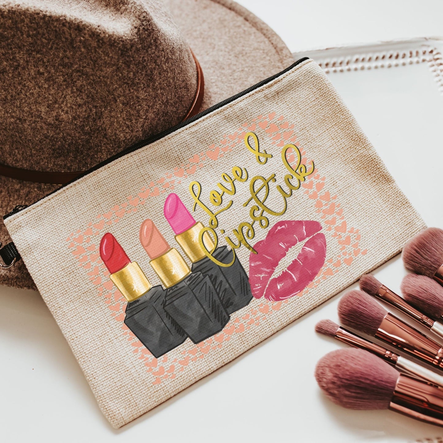 Birthday Gift for Friends - Love and Lipstick Makeup Bag
