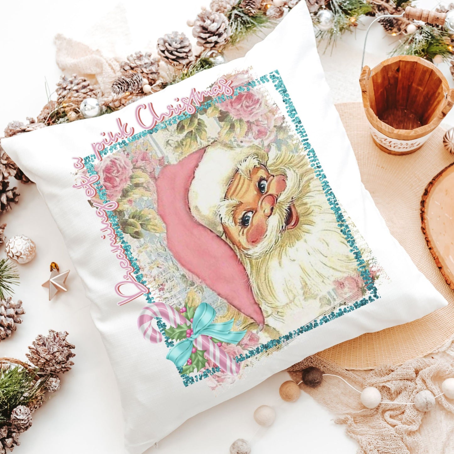 Dreaming of a pink Christmas throw pillow
