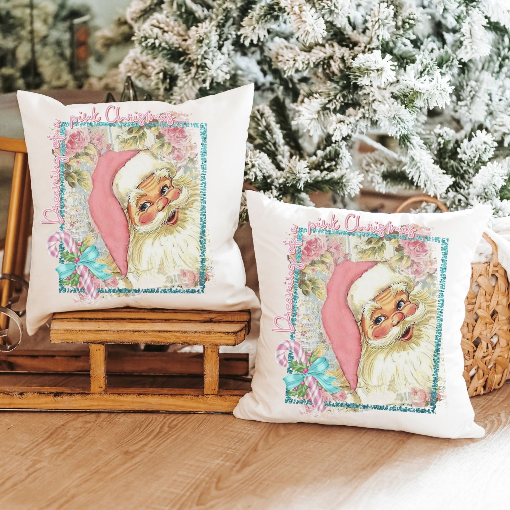 Dreaming of a pink Christmas throw pillow