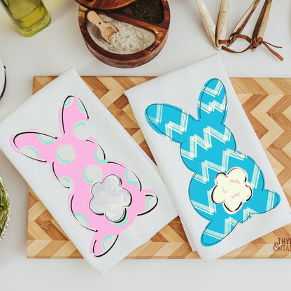 Blue and Pink Bunny Kitchen Towels