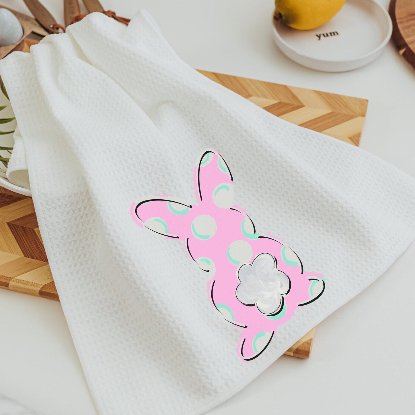Blue and Pink Bunny Kitchen Towels