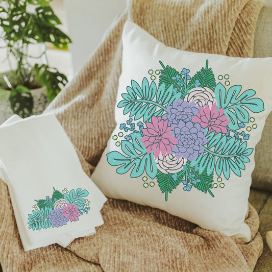 Succulent Pillow and Towel Gift Set