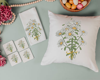 Daisy Throw Pillow, Towel, and Coaster Gift Set