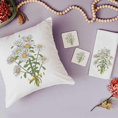 Daisy Throw Pillow, Towel, and Coaster Gift Set