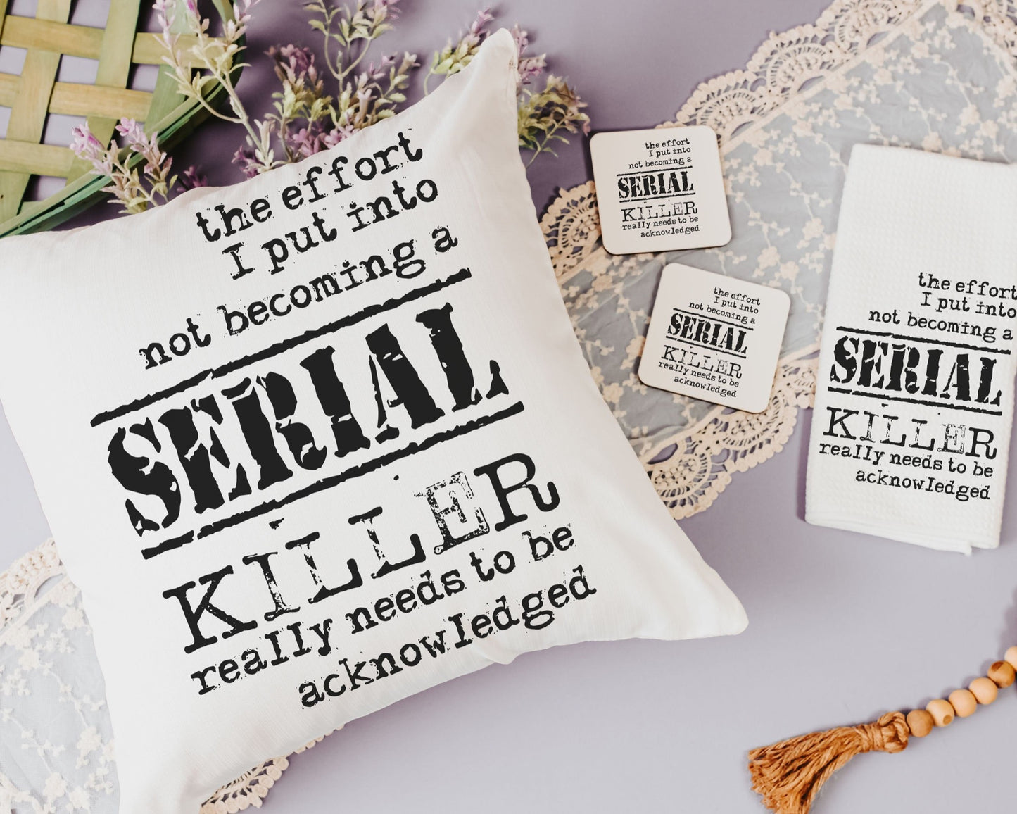 Detective Book True Crime Pillow, Towels and Coasters Gift Set