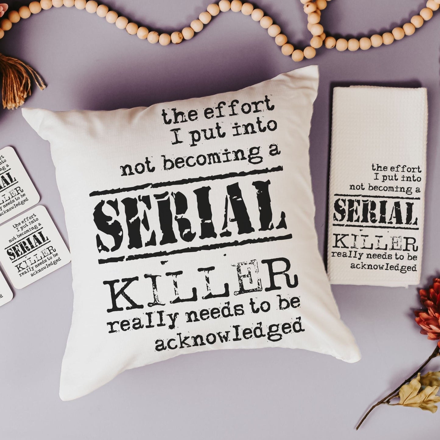Detective Book True Crime Pillow, Towels and Coasters Gift Set
