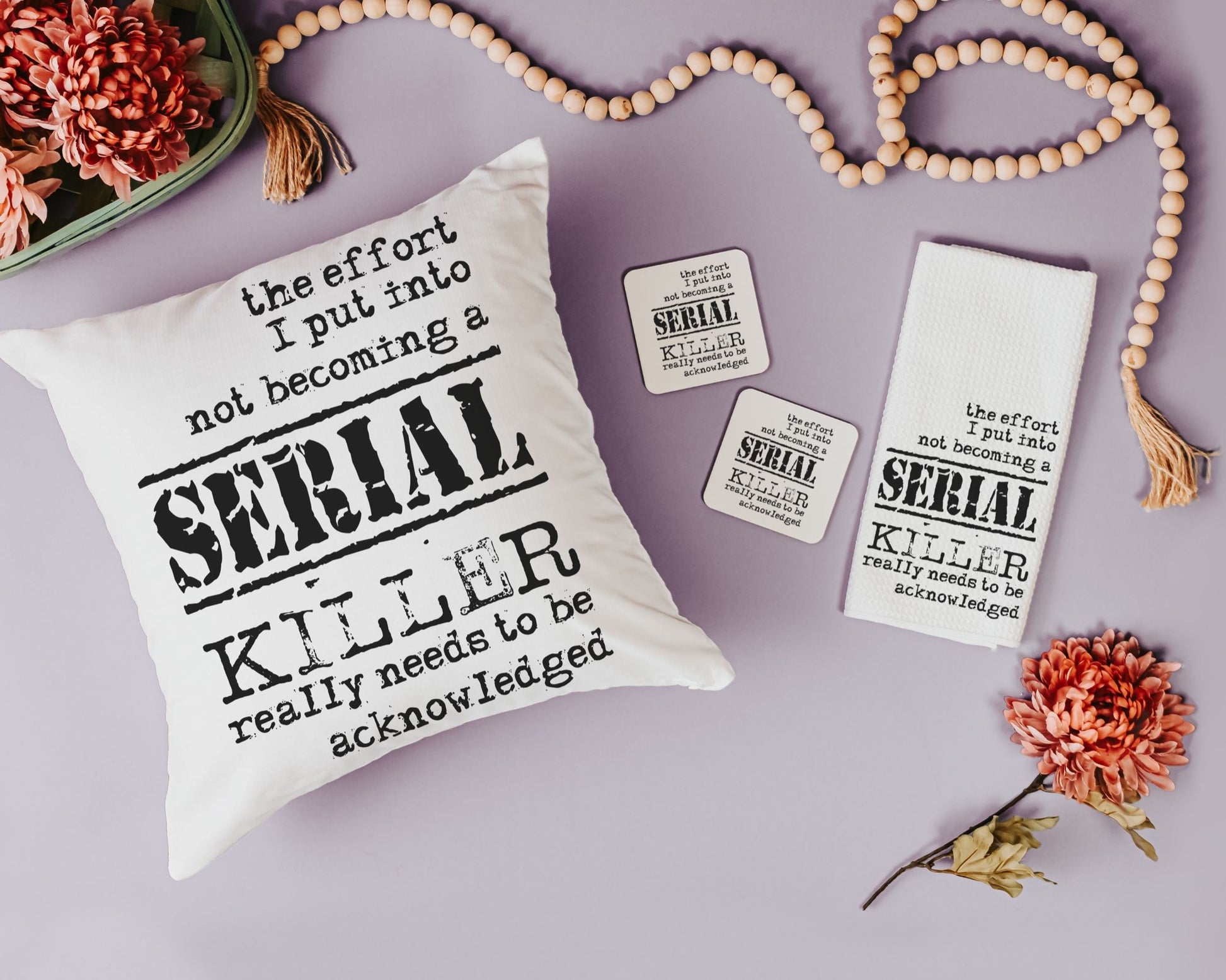 Detective Book True Crime Pillow, Towels and Coasters Gift Set