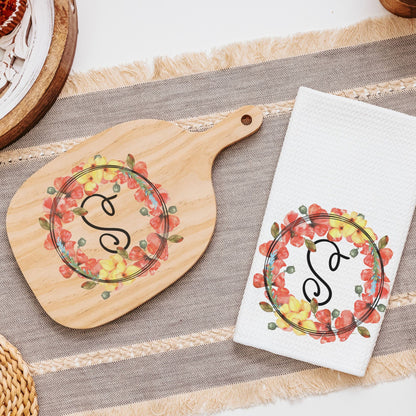 Personalized poppy cutting board with matching towel