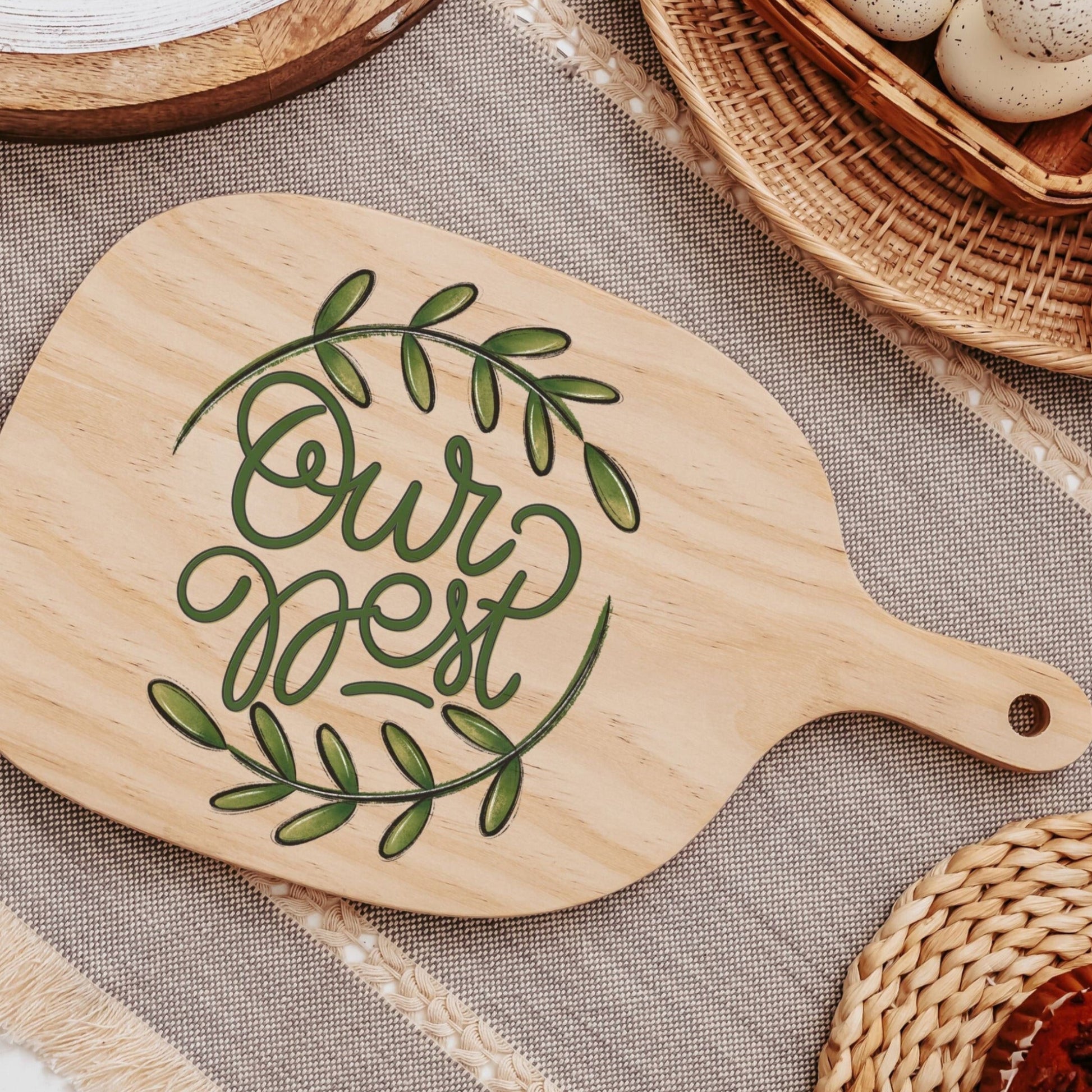 our nest cutting board with handle