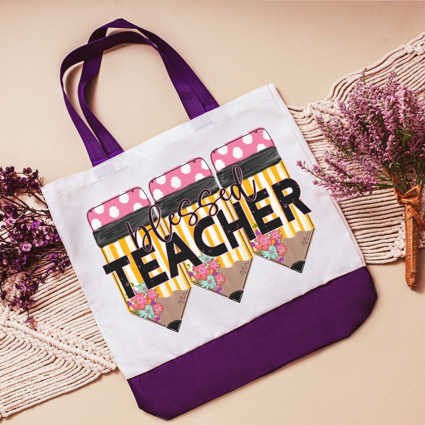 Blessed teacher tote bag - Purple