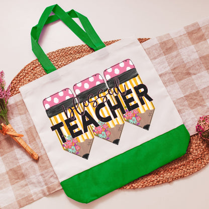 Blessed teacher tote bag - Green