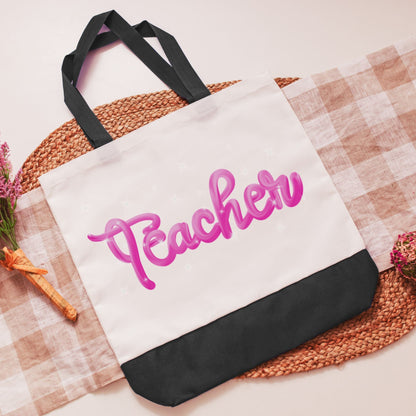 Pink teacher tote bag