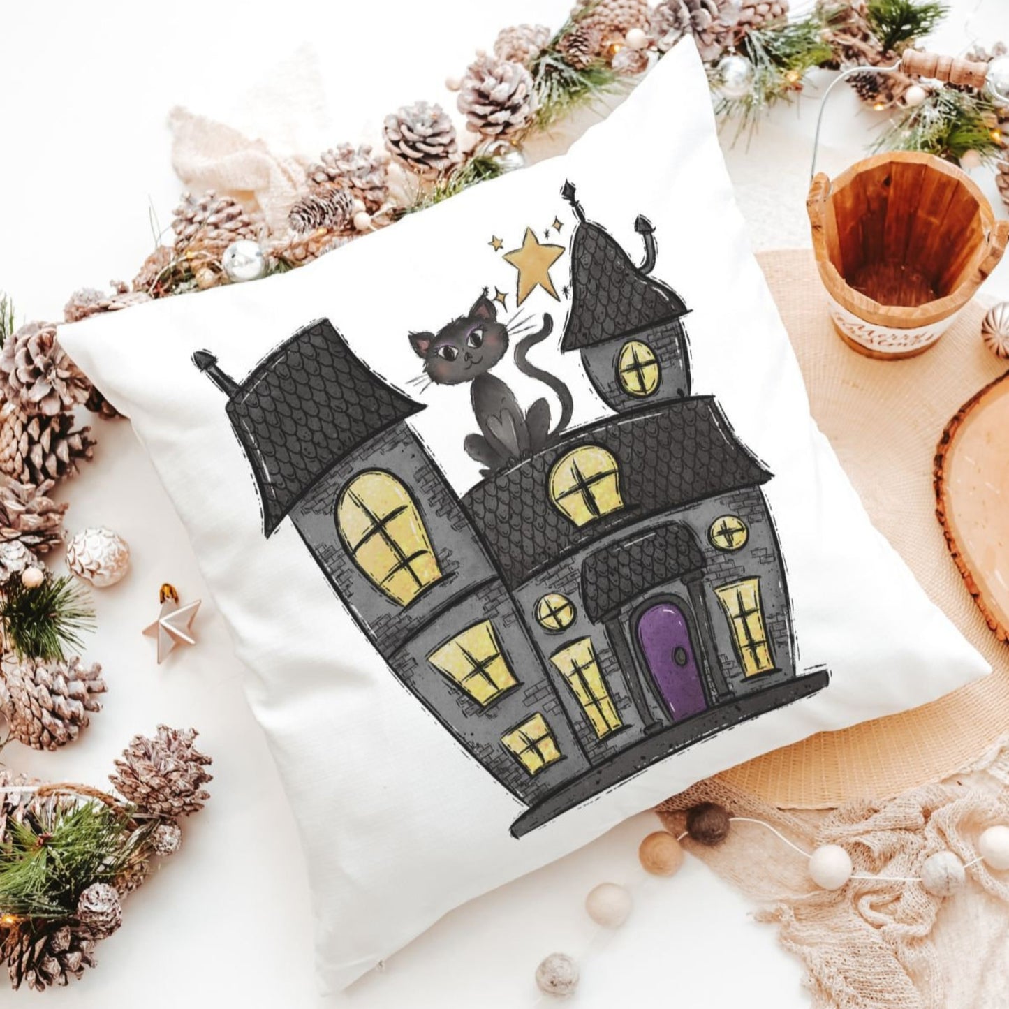 Halloween haunted house pillows