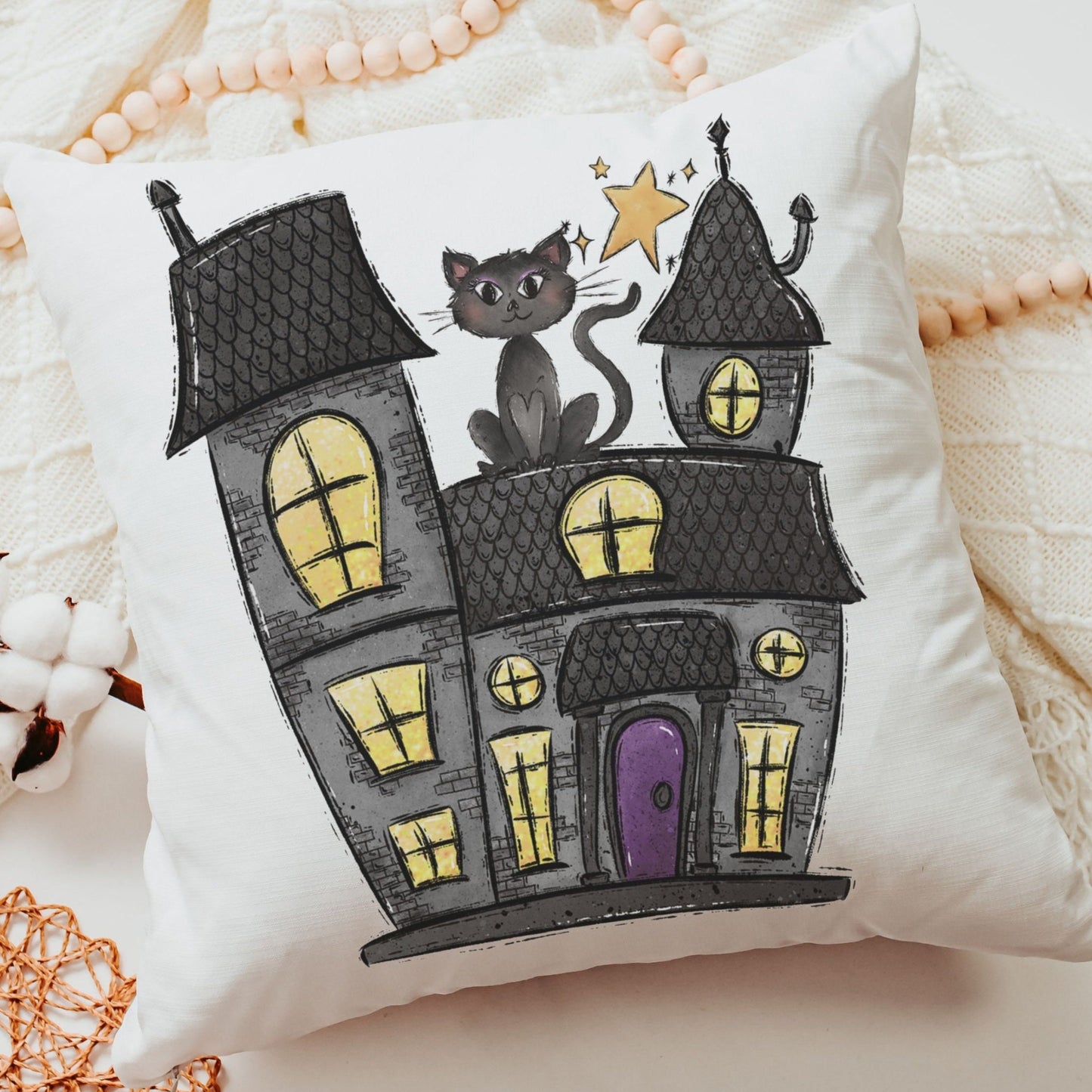 Haunted House Halloween Pillow