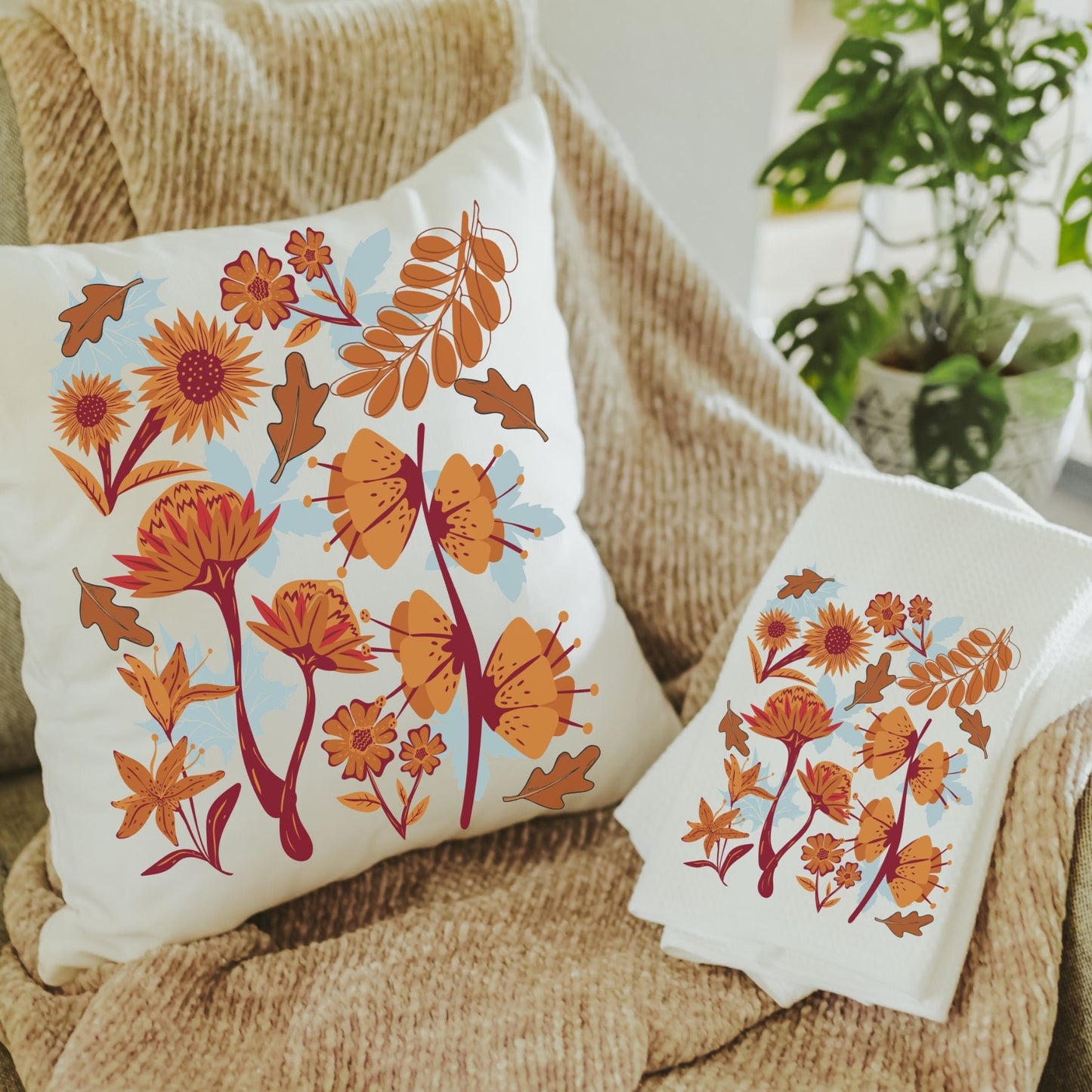 Fall Leaves Throw Pillow & Towel Gift Set
