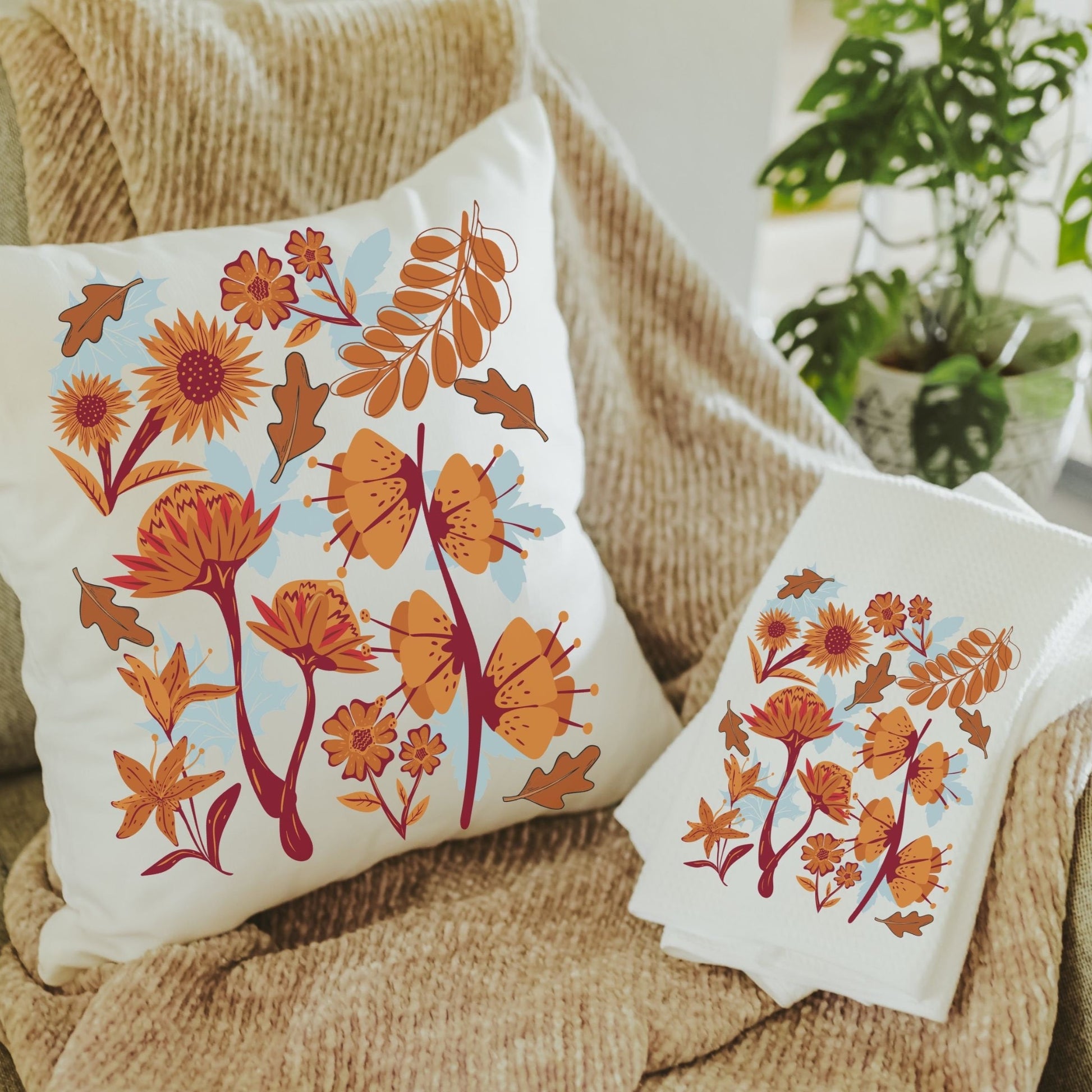 Fall Leaves Throw Pillow & Towel Gift Set