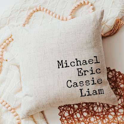 personalized family names throw pillow cream