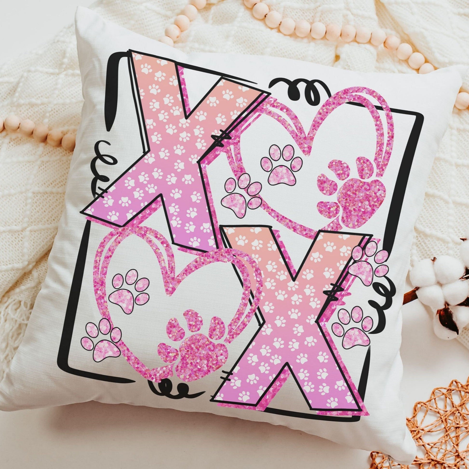 xoxo pink paw print pillow 